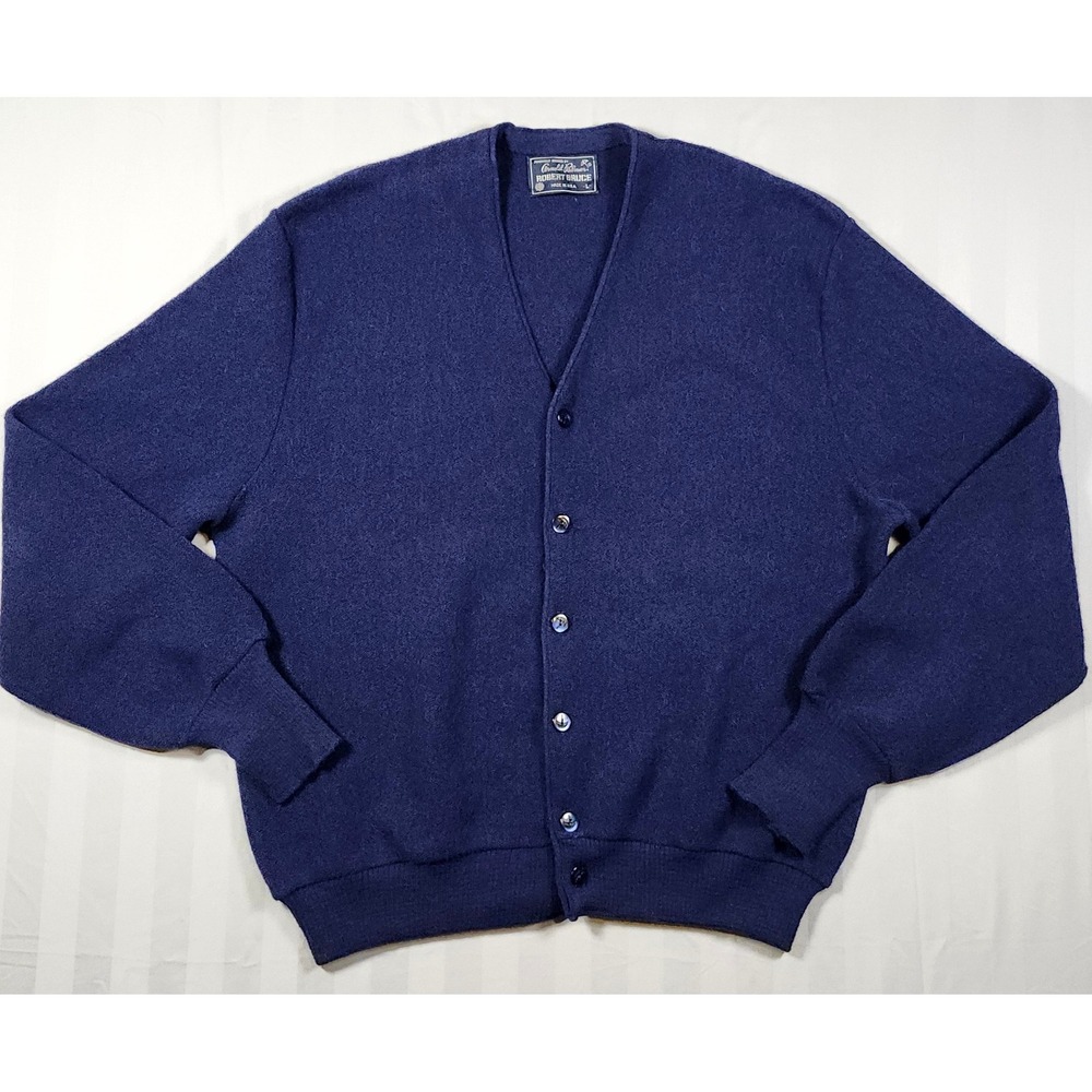 Vintage Arnold Palmer Robert Bruce Cardigan Sweater Mens L Navy Blue USA Wool
